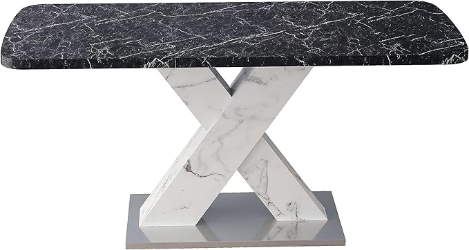 NicBex Dining Table Contemporary Kitchen Table Farmhouse Rustic Square Dining Table,Stretchable, Printed Black Marble Table Top+MDF White X-Shape Table Leg with Metal Base, Easy Assembly, Black+White - LeafyLoom