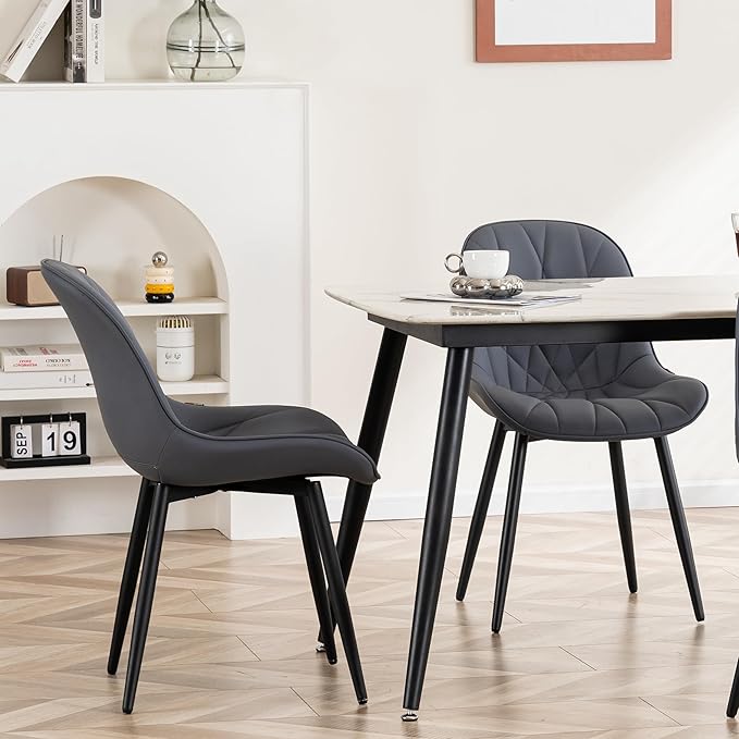 YOUNIKE Dining Chairs Set of 2, GrayishPurple Elegant Kitchen & Dining Room Chairs, Modern Faux Leather Padded Dining Chair, Armless Bedroom Side Chairs Dinner Chairs Dinning Chairs - LeafyLoom