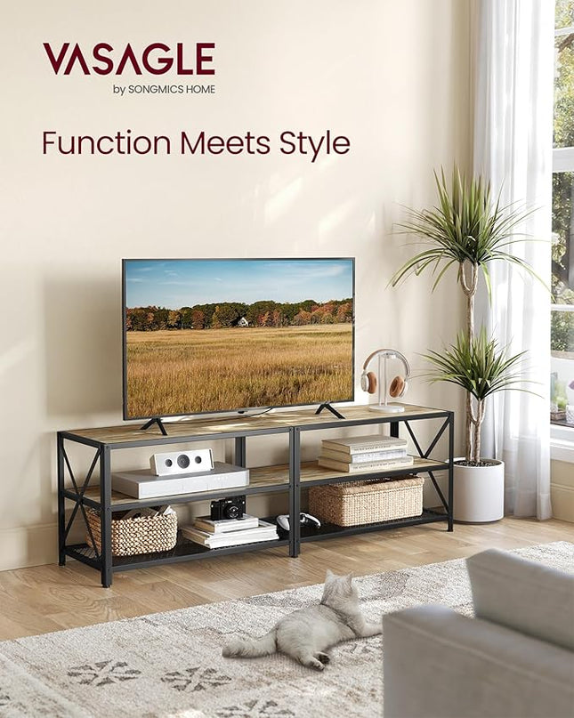 VASAGLE TV Stand, TV Console for TVs Up to 70 Inches, TV Table, 63 Inches Width, TV Cabinet with Storage Shelves, Steel Frame, for Living Room, Bedroom, Turquoise Brown and Black ULTV095B60 - LeafyLoom
