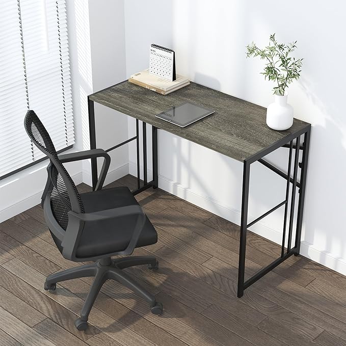 40 inch Folding Desk, Writing Gaming Computer Camping Desk, No Assembly Required Home Office Table, Black Oak - LeafyLoom