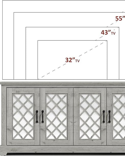 Galano Millicent TV Stand for 65+ Inch TV, Tall Entertainment Center with Mirror Doors, Rustic Media Console with Storage Shelves, Wood Television Stand for Living Room, Mexican Grey - LeafyLoom