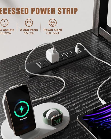 L-Shaped Gaming Desk with Hutch, Monitor Stands, Storage Shelves, LED Lights & Power Outlets - 94.5 inch Reversible Black Corner Computer Desk for Home Office - LeafyLoom