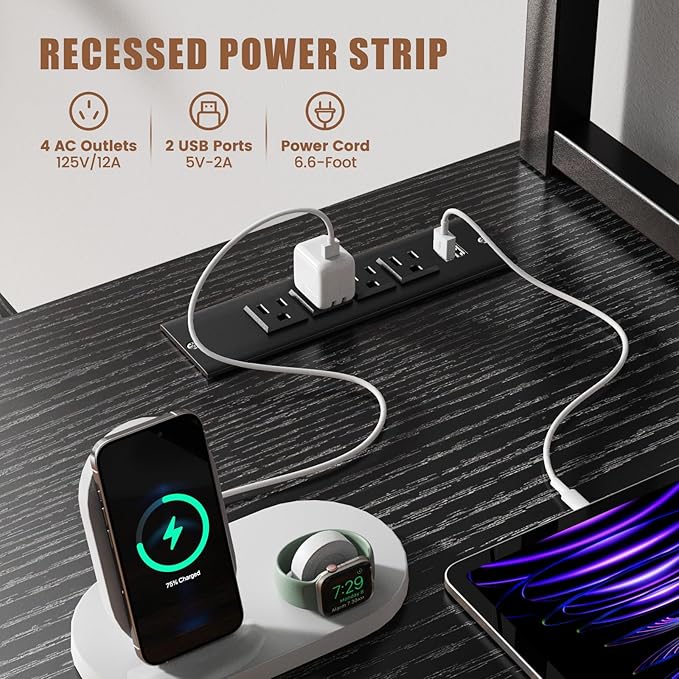 L-Shaped Gaming Desk with Hutch, Monitor Stands, Storage Shelves, LED Lights & Power Outlets - 94.5 inch Reversible Black Corner Computer Desk for Home Office - LeafyLoom