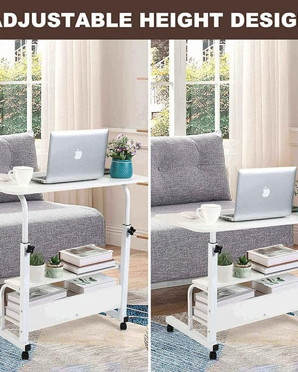 Adjustable White Home Office Desk with Storage and Detachable Wheels - 15.7 x 31.5 Inch - LeafyLoom