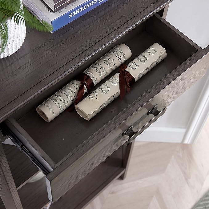 Leick Home 84263 Mantel Height 3-Shelf Corner Bookcase with Drawer Storage, Gray Oak - LeafyLoom