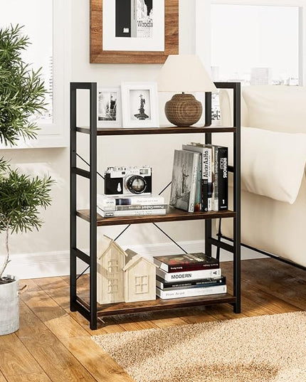 NUMENN 3 Tier Bookshelf, Bookcase Shelf Storage Organizer, Modern Book Shelf for Bedroom, Living Room and Home Office, Vintage - LeafyLoom