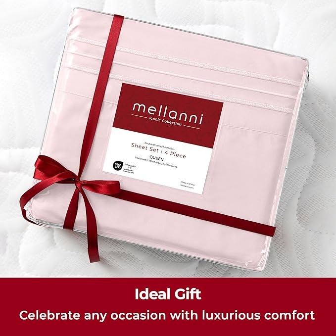 Mellanni Full Sheets Set - 4 PC Iconic Collection Bedding Sheets & Pillowcases - Hotel Luxury, Extra Soft, Cooling Bed Sheets - Deep Pocket up to 16 inch (Full, Blush Pink) - LeafyLoom
