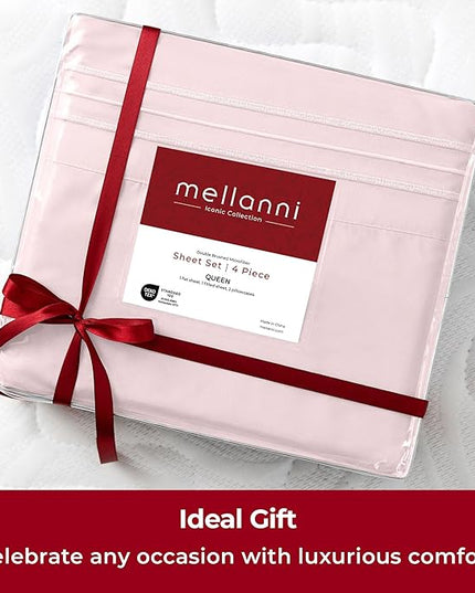 Mellanni Extra Deep Queen Sheets - 4 PC Iconic Collection Bedding Sheets & Pillowcases - Hotel Luxury, Ultra Soft, Cooling Bed Sheets - Extra Deep Pocket up to 21 inch (Queen, Blush Pink) - LeafyLoom