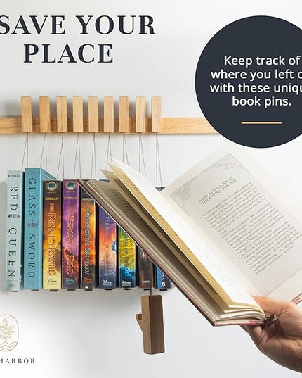 Wall Book Organizers Hanging Pins - Extra Pins for Floating Shelves Wall Mounted, Extra Hardwood Hanging Pins for Floating Bookshelves, Ideal for Book Lovers, (Natural Finish) - LeafyLoom