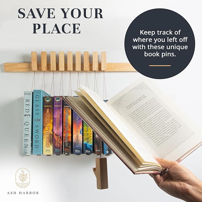 Wall Book Organizers Hanging Pins - Extra Pins for Floating Shelves Wall Mounted, Extra Hardwood Hanging Pins for Floating Bookshelves, Ideal for Book Lovers, (Natural Finish) - LeafyLoom
