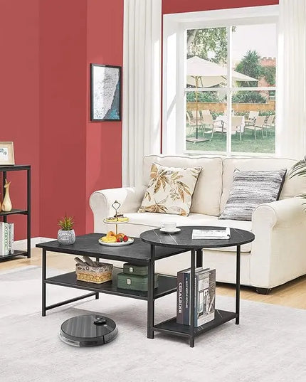 WOHOMO Coffee Table, Black Modern Coffee Tables for Living Room 2 in 1Detachable Small Center Table Set with Storage, Black Marble - LeafyLoom