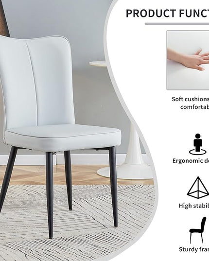 Modern Dining Chairs Set of 2, PU Leather Seat Cushions Light Gray Dining Room Chair, with Black Metal Legs Kitchen Chair for Home Living Room, Restaurant, Light Gray Chair Black Legs - LeafyLoom