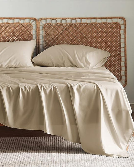 Bedsure King Size Sheet Set, Cooling Sheets King, Rayon Derived from Bamboo, Deep Pocket Up to 16", Breathable & Soft Bed Sheets, Hotel Luxury Silky Bedding Sheets & Pillowcases, Beige - LeafyLoom