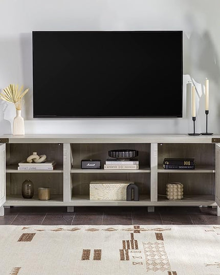 Walker Edison Georgetown Modern Farmhouse Double Barn Door TV Stand for TVs up to 80 Inches, 70 Inch, Stone Grey - LeafyLoom