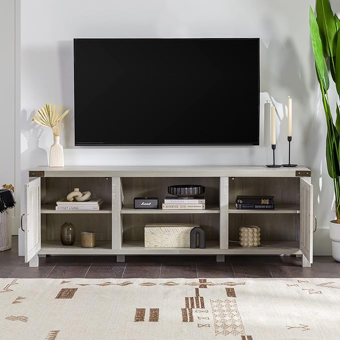 Walker Edison Georgetown Modern Farmhouse Double Barn Door TV Stand for TVs up to 80 Inches, 70 Inch, Stone Grey - LeafyLoom