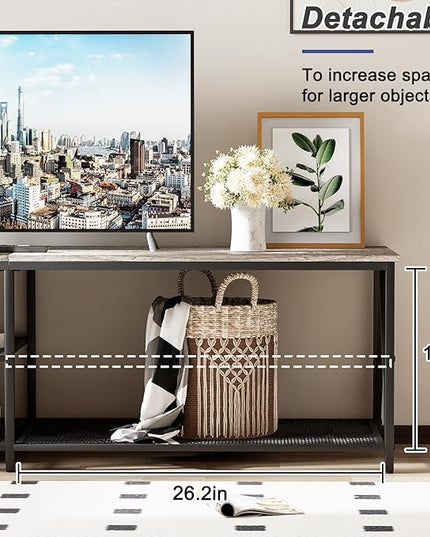TV Stand for 60 65 Inch TV, Long 55" Entertainment Center 3-Tier TV Console Steel Frame Industrial Style TV Cabinet with Metal Frame for Living Room, Gray - LeafyLoom