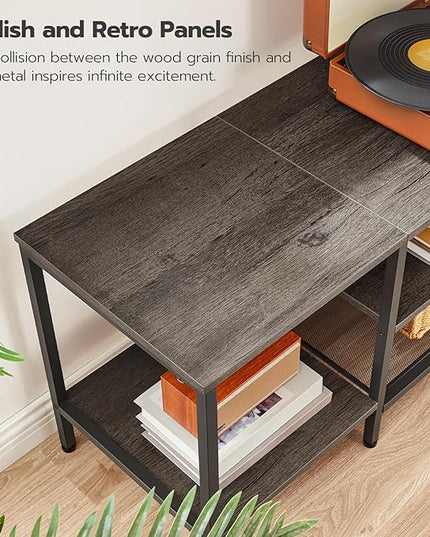 HOOBRO TV Stand with Power Outlets to 75 Inches, TV Console Table with Open Storage Shelves Cabinet, Industrial Media Entertainment Center for Living Room Bedroom, Charcoal Gray and Black BC60DS01 - LeafyLoom