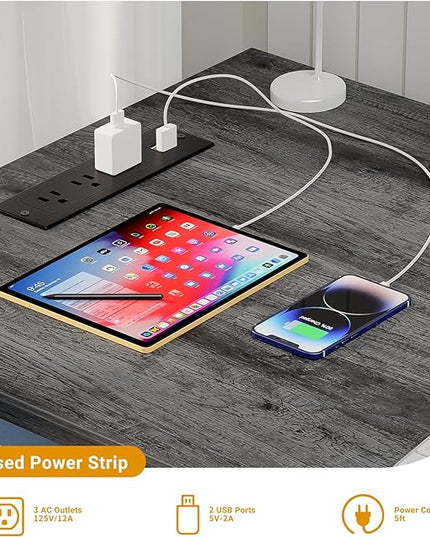 47 Inch Computer Desk with Magic Power Outlets, Modern Office Desk with USB Charging Ports, Sturdy Study Writing Desk, Laptop PC Gaming Table for Bedroom Workstation, Black Oak, 2 Pack - LeafyLoom