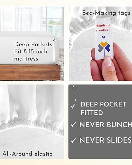 California Design Den Soft 100% Cotton Sheets, Twin Sheets Set, 3 Pc, 400 Thread Count Sateen, Bedding for Dorm Rooms & Adults, Deep Pocket Sheets, Cooling Sheets, Twin Bed Sheets (Antique White) - LeafyLoom