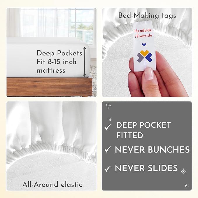 California Design Den Soft 100% Cotton Sheets, Twin Sheets Set, 3 Pc, 400 Thread Count Sateen, Bedding for Dorm Rooms & Adults, Deep Pocket Sheets, Cooling Sheets, Twin Bed Sheets (Antique White) - LeafyLoom