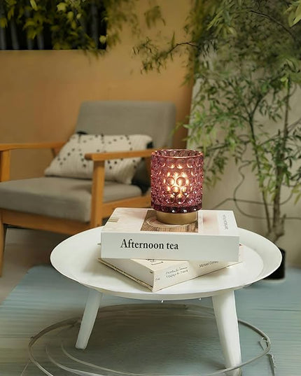 Battery Operated Table Lamp with Timer, 4.7" Tall Round Small Lamps, Cordless Crystal Night Light,Battery Powered Bedside Lamp, for Corner/Living Room/Bedroom/Tabletop, Purple - LeafyLoom