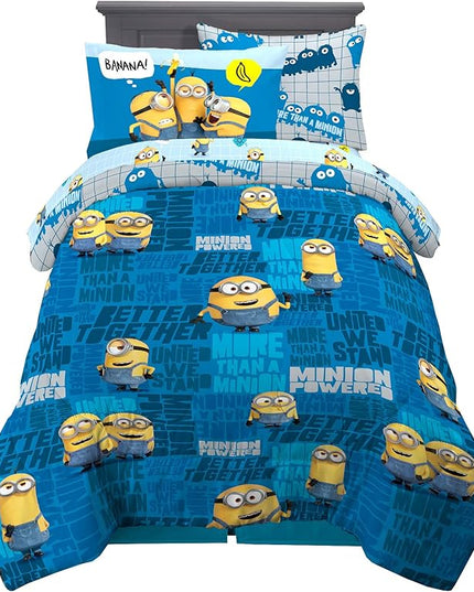 Franco Kids Bedding Super Soft Comforter and Sheet Set with Sham, 5 Piece Twin Size, Minions The Rise Of Gru - LeafyLoom