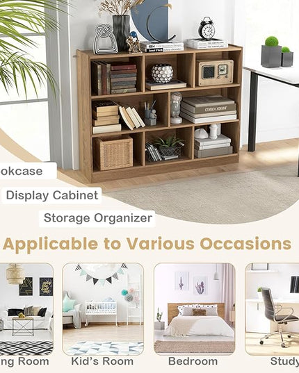 Giantex Wood 8 Cube Bookcase, Open Freestanding 3-Tier Bookshelf, Multipurpose Display Shelf for Living Room, Bedroom, Children's Playroom, Reading Room - LeafyLoom