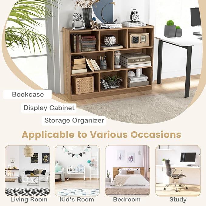 Giantex Wood 8 Cube Bookcase, Open Freestanding 3-Tier Bookshelf, Multipurpose Display Shelf for Living Room, Bedroom, Children's Playroom, Reading Room - LeafyLoom