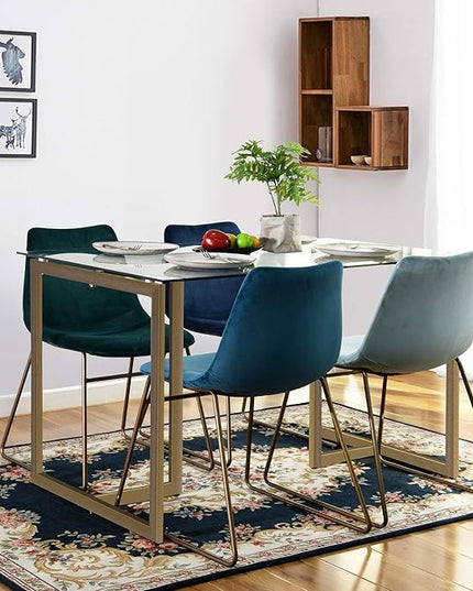 FurnitureR 47" Modern Rectangular Spacious Tempered Glass Tabletop & Gold Base Elegant Home Kitchen Room Dining Table, Gold - LeafyLoom