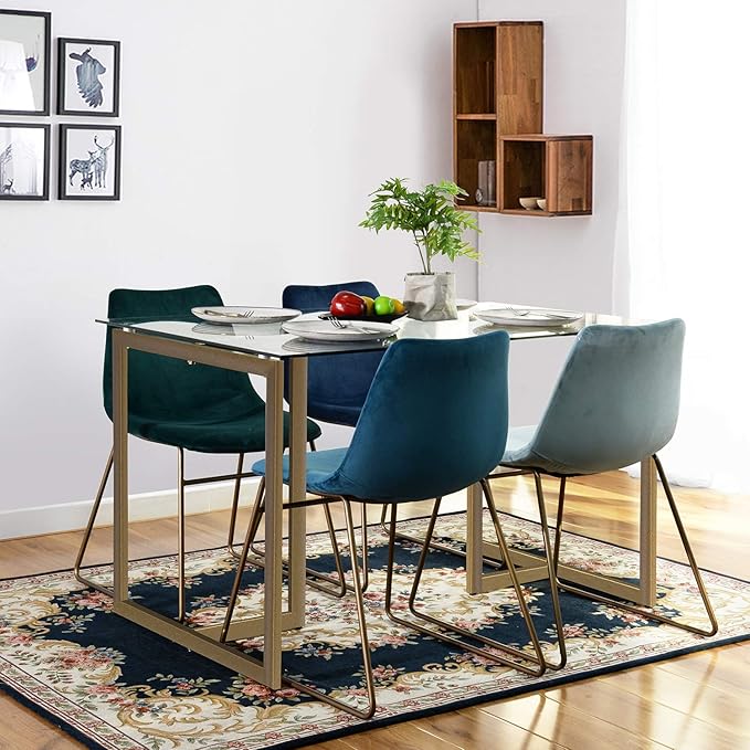 FurnitureR 47" Modern Rectangular Spacious Tempered Glass Tabletop & Gold Base Elegant Home Kitchen Room Dining Table, Gold - LeafyLoom