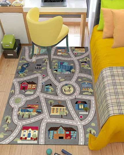 Analog ABC Kids Rug Playroom Car Rug Play Mat City Life Road Rug for Cars Fun City Map for Carpet for Bedroom Boys (78 * 118 inches, Night Township) - LeafyLoom