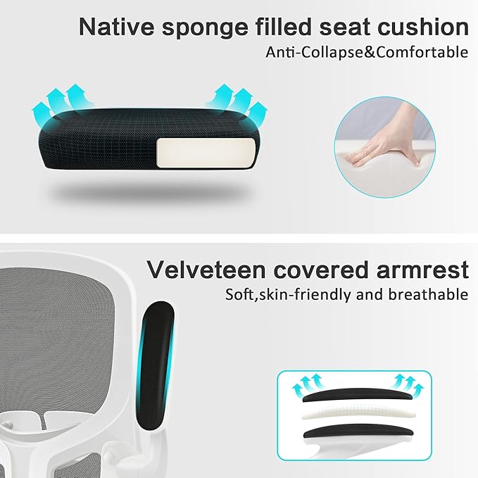 FelixKing Office Desk Chairs, Ergonomic PC Desk Chair with Wheels, Adjustable Lumbar Support and Height, Swivel Computer Chair with Flip-up Armrests, Ergo Mesh Backrest for Working (White) - LeafyLoom