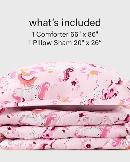 Twin Unicorn Comforters for Boys,2 Pieces Kids Unicorn Bedding Kids Comforter Sets, Super Soft Lightweight for All Seasons,Includes 1 Comforter (66"x86") and 1 Pillowcase (20"x26"+2") - LeafyLoom