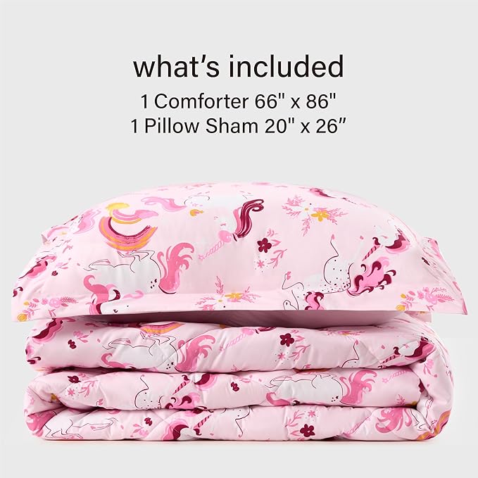 Twin Unicorn Comforters for Boys,2 Pieces Kids Unicorn Bedding Kids Comforter Sets, Super Soft Lightweight for All Seasons,Includes 1 Comforter (66"x86") and 1 Pillowcase (20"x26"+2") - LeafyLoom