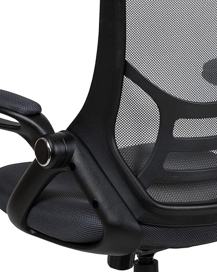 Flash Furniture Porter High-Back Swivel Office Chair with Adjustable Lumbar Support and Seat Height, Ergonomic Mesh Desk Chair with Flip-Up Armrests, Black - LeafyLoom