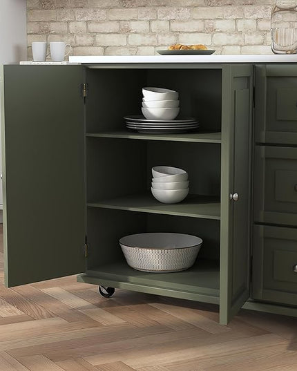 Homestyles Mobile Kitchen Island Cart with Stainless Steel Top, Sage Green - LeafyLoom