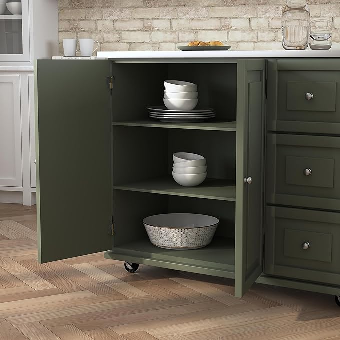 Homestyles Mobile Kitchen Island Cart with Stainless Steel Top, Sage Green - LeafyLoom