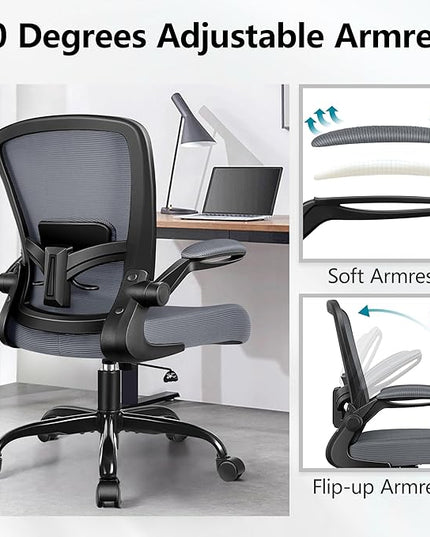 FelixKing Office Chair, Ergonomic Desk Chair Breathable Mesh Chair with Adjustable High Back Lumbar Support Flip-up Armrests, Executive Rolling Swivel Comfy Task Computer Chair for Home Office - LeafyLoom