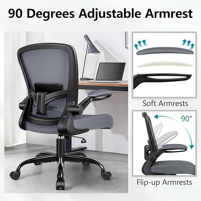 FelixKing Office Chair, Ergonomic Desk Chair Breathable Mesh Chair with Adjustable High Back Lumbar Support Flip-up Armrests, Executive Rolling Swivel Comfy Task Computer Chair for Home Office - LeafyLoom