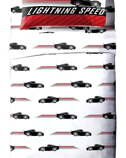 Jay Franco Disney Pixar Cars Race Ready 5 Piece Twin Bed Set - includes Comforter & Sheet Set - Bedding Features Lightning McQueen - Super Soft Fade Resistant Microfiber Official Disney Pixar Product - LeafyLoom