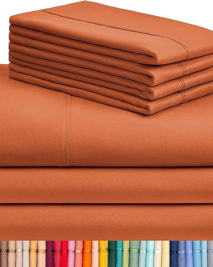 LuxClub 7 PC Split King Sheet Set, Breathable Luxury Bed Sheets, Deep Pockets 18" Eco Friendly Wrinkle Free Cooling Sheets Machine Washable Hotel Bedding Silky Soft - Autumn Orange Split King - LeafyLoom