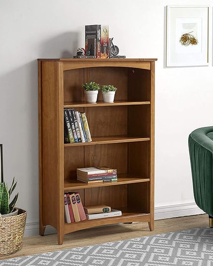 Shaker Style 4 Shelf Bookcase / Solid Wood / 48" High / Adjustable Shelving / Closed Back / Display Bookshelf for Living Room, Bedroom, Home and Office, Cherry - LeafyLoom