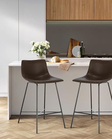 Poly and Bark Counter Stool 24 inches - Counter Height Bar Stools Set of 2 - Sturdy Kitchen Stools with Backs - Comfortable Bar Chair - Modern Countertop-High Chairs, Kitchen Island Barstools – Brown - LeafyLoom