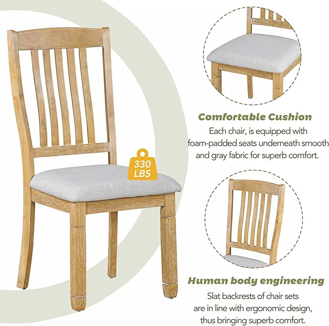 6-Piece Modern Dining Set, Include 72'L Solid Wood Table with 4 Drawers, Upholstered Chairs & Bench, for Kitchen, Living Room, Stable Frame and a Long Lifespan, Natural+Light Gray - LeafyLoom