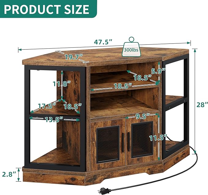 YITAHOME Corner TV Stand for TVs up to 55 Inch with Power Outlet, Modern Farmhouse Entertainment Center, Wood TV Media Console with Storage Cabinets Shelves for Living Room, Retro Brown - LeafyLoom