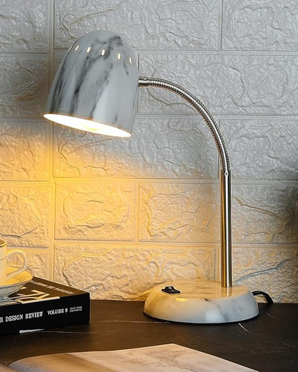 Eye-Caring Marble Table Lamp of Simple Designs Home E26Led Screw Basic Metal Desk Lamp with Flexible Gooseneck Hose Neck Study Lamp for Bedroom Office Living Room Convenient On/Off Switch - LeafyLoom