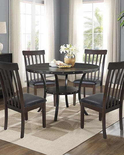 COLAMY Wooden Dining Chairs Set of 2, PU Leather Dining Room Kitchen Side Chair with Spindle High Back and Adjustable Foot Pegs - DarkBrown - LeafyLoom