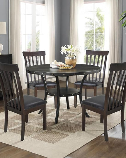 COLAMY Wooden Dining Chairs Set of 4, PU Leather Dining Room Kitchen Side Chair with Spindle High Back and Adjustable Foot Pegs - DarkBrown - LeafyLoom