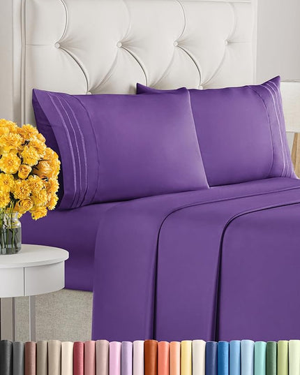 Full Size 4 Piece Sheet Set - Comfy Breathable & Cooling Sheets - Hotel Luxury Bed Sheets for Women & Men - Deep Pockets, Easy-Fit, Extra Soft & Wrinkle Free Sheets - Purple Oeko-Tex Bed Sheet Set - LeafyLoom