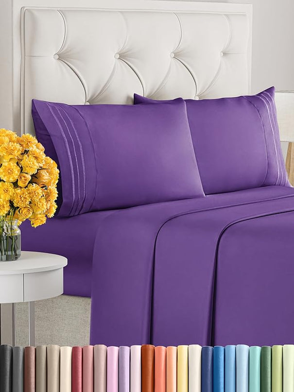 Queen Size 4 Piece Sheet Set - Comfy Breathable & Cooling Sheets - Hotel Luxury Bed Sheets for Women & Men - Deep Pockets, Easy-Fit, Extra Soft & Wrinkle Free Sheets - Purple Oeko-Tex Bed Sheet Set - LeafyLoom